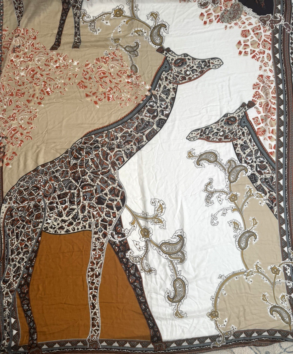 Etro Milano Scarf Tan Orange Brown Giraffe Modal Cashmere 74x54" Designer Italy